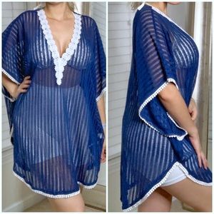 Blue and white bathing suit cover